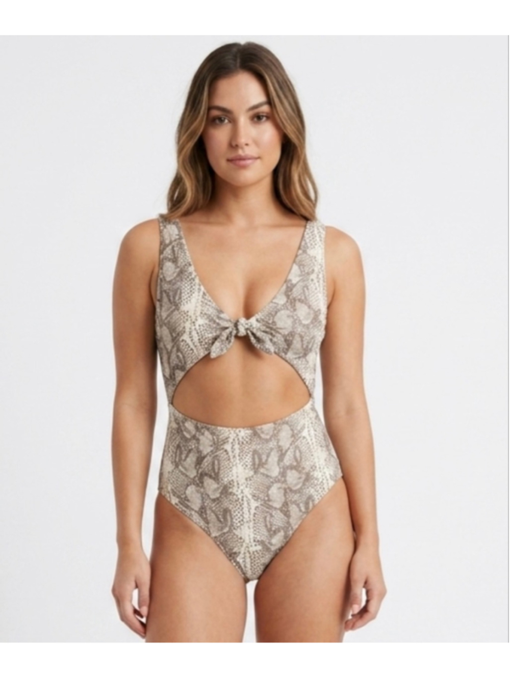 Aerie Snake Print One Piece Swimsuit size Medium Brown White - Picture 2 of 4